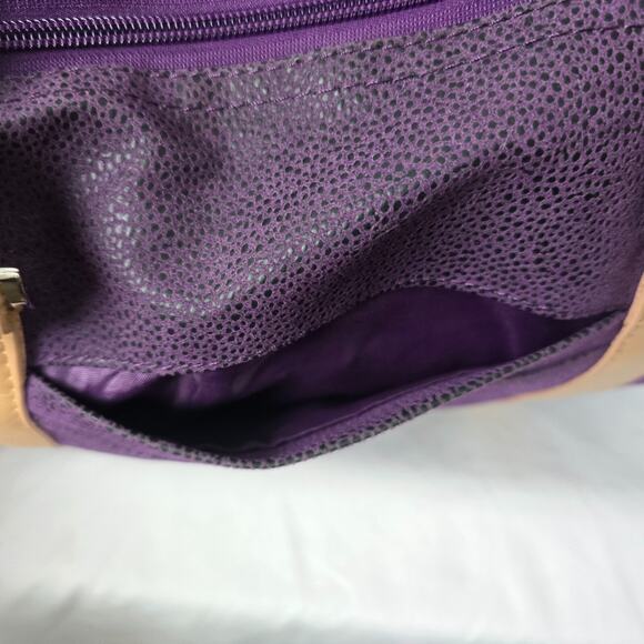 JM New York Duffle Bag Weekender Purple Tan Detachable Strap 18" x 10" x 8" - Picture 7 of 13